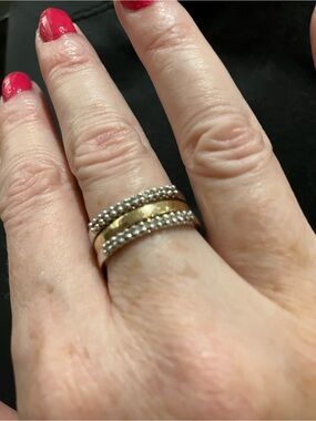 10kt Gold two tone  Stacked Beaded Diamond Band Ring - 3 rings